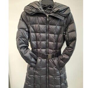 Laundry By Shelli Segal Puffer Down Black Sz XS Belted Coat Jacket Hood Quilted